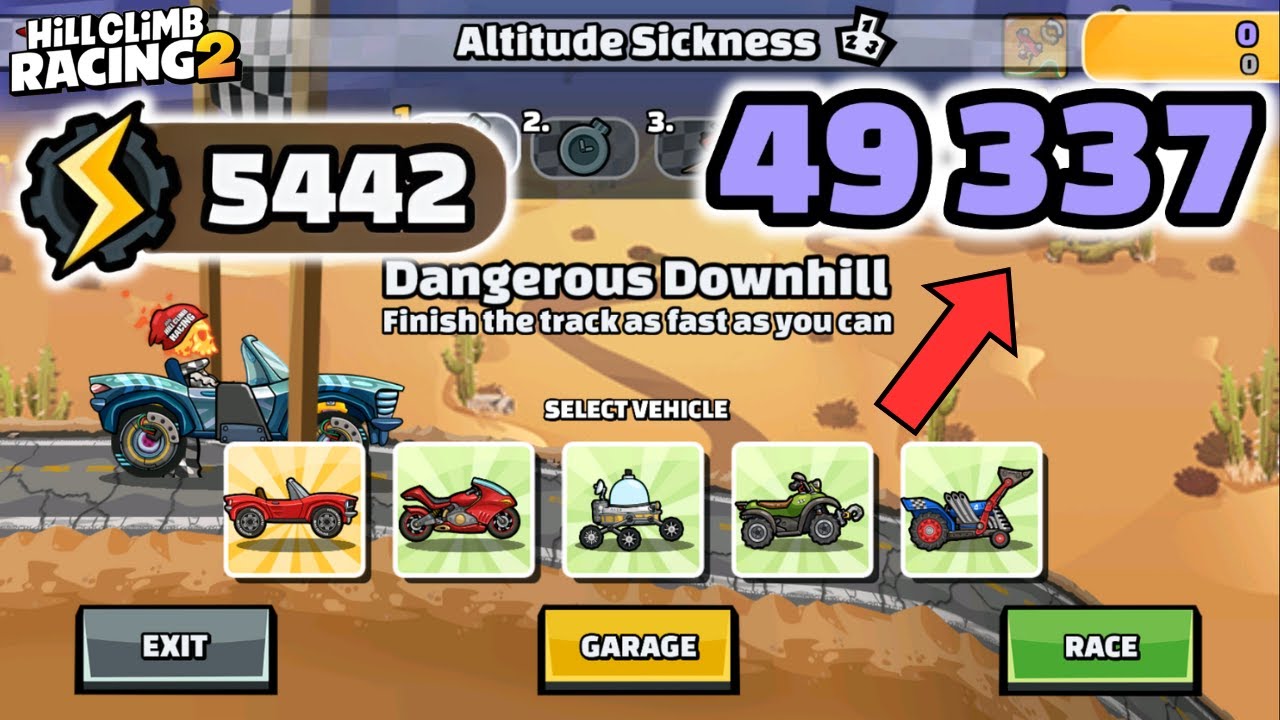 49337 points (5442gp) in Altitude Sickness Team Event - Best Runs - Hill Climb Racing 2