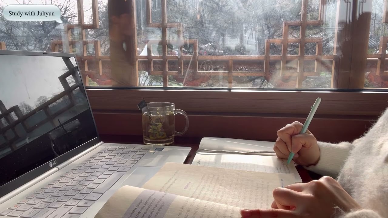 Study with me in a Korean cafèㅣ1hr 30min. deep focusㅣCozy Fireplace Sounds