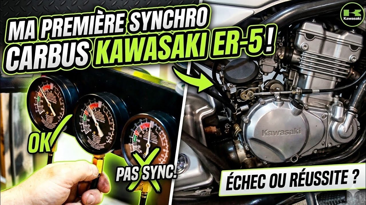Ma première Synchro de Carbu, je m'exerce sur la Kawasaki ER5 de 1996