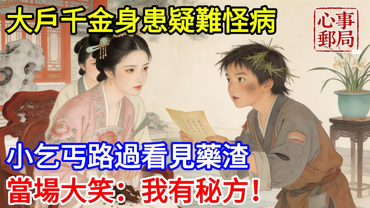 大戶千金身患疑難怪病，身體一天比一天虛弱，無數名醫都搖頭離開，小乞丐路過看見藥渣，當場大笑：此病不難醫，我有秘方！【心事郵局】#民間故事#傳統故事#故事頻道#聽書#睡前故事#情感