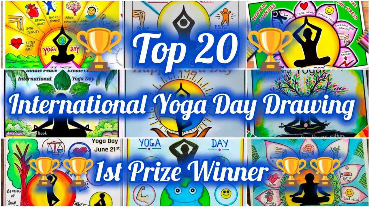 International Yoga Day Poster Drawing // 1st Prize winner🏆 drawings // Top 20 Yoga Day Best Drawing