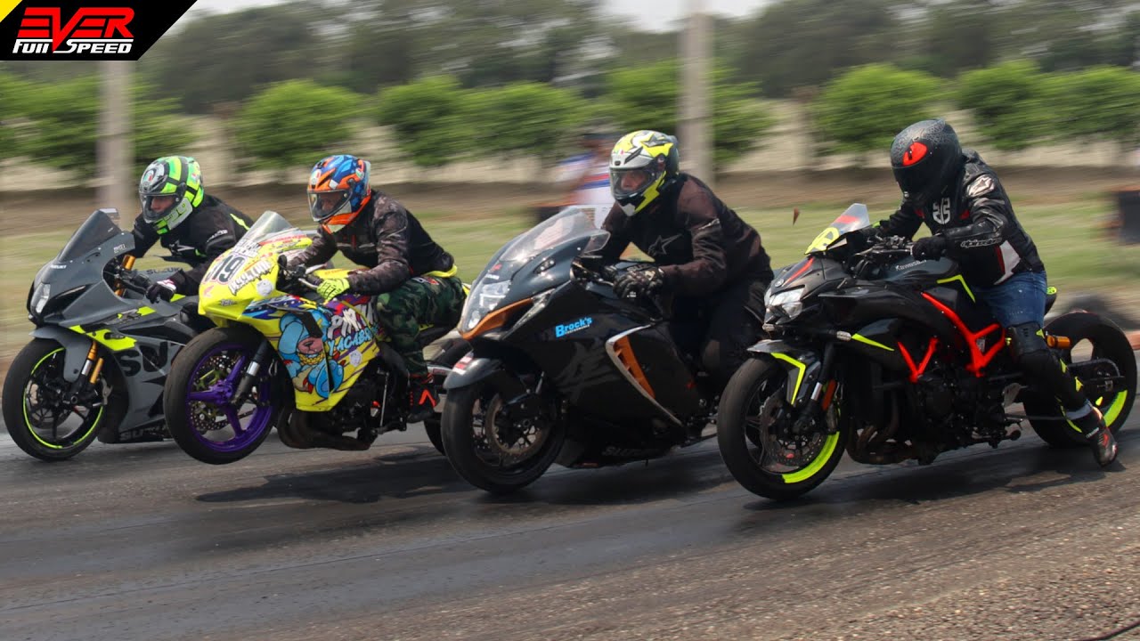 DRAG RACES: HAYABUSA 🆚️ Kawasaki ZH2 🆚️ Suzuki GSX-R1000 🆚️ Honda CBR1000RR Track Times 2024