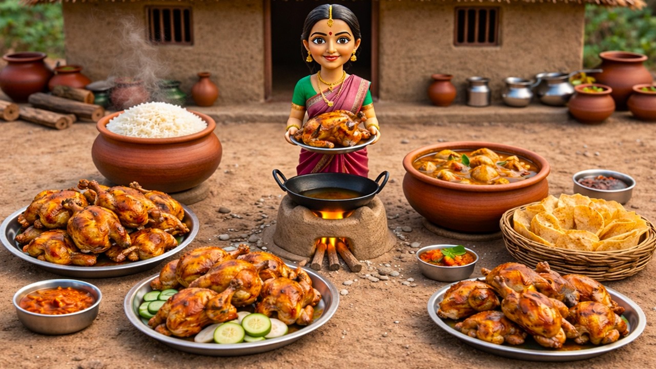 🍗 Cooking a Roast Chicken in a Tiny Doll Kitchen | Indian Village Tiny Kitchen Story (ASMR)