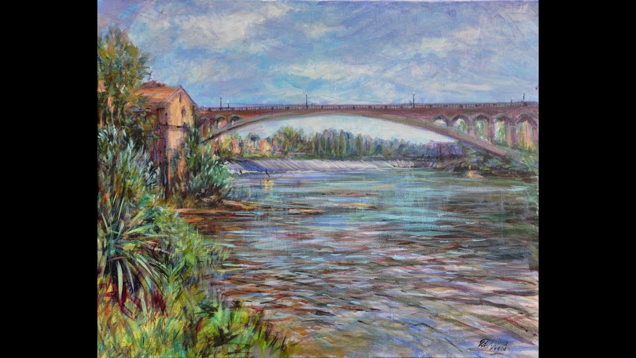 Bridge at Gaillac - Painting water & sky - Acrylic from my 