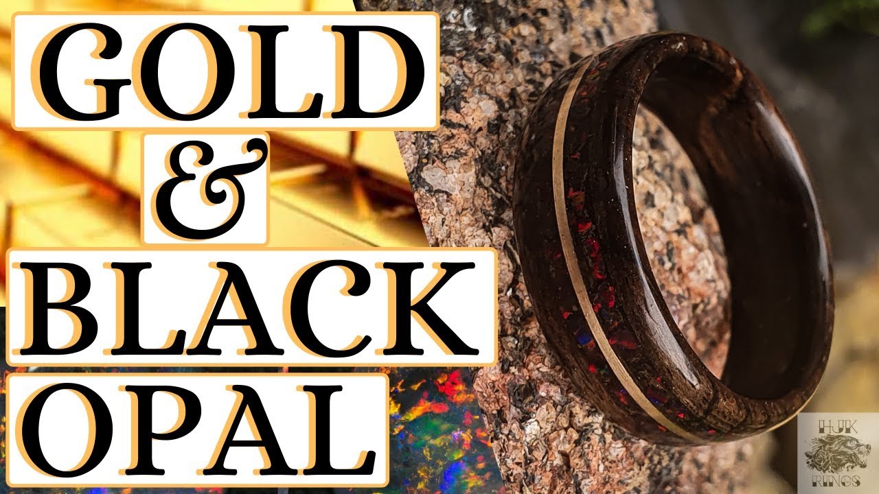 Making a Ring using 14Ct Gold, Black Opal and Black Wood on a lathe
