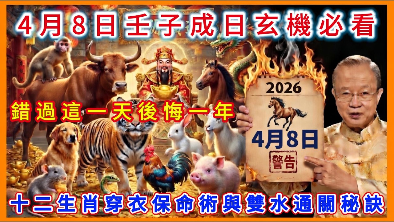 4月8日壬子成日玄機必看！12生肖穿衣保命術與雙水通關秘訣！#每日易點通 #曾仕強 #五行穿衣 #養生 #易經 #黃曆解讀 #生肖沖煞 #彭祖百忌 #趨吉避凶 #2026運勢 #十二生肖運勢 #開運