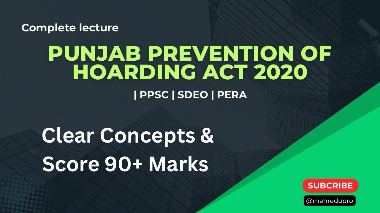 Punjab Prevention of Hoarding Act 2020 | Complete Lecture | PPSC, SDEO & PERA Jobs Preparation