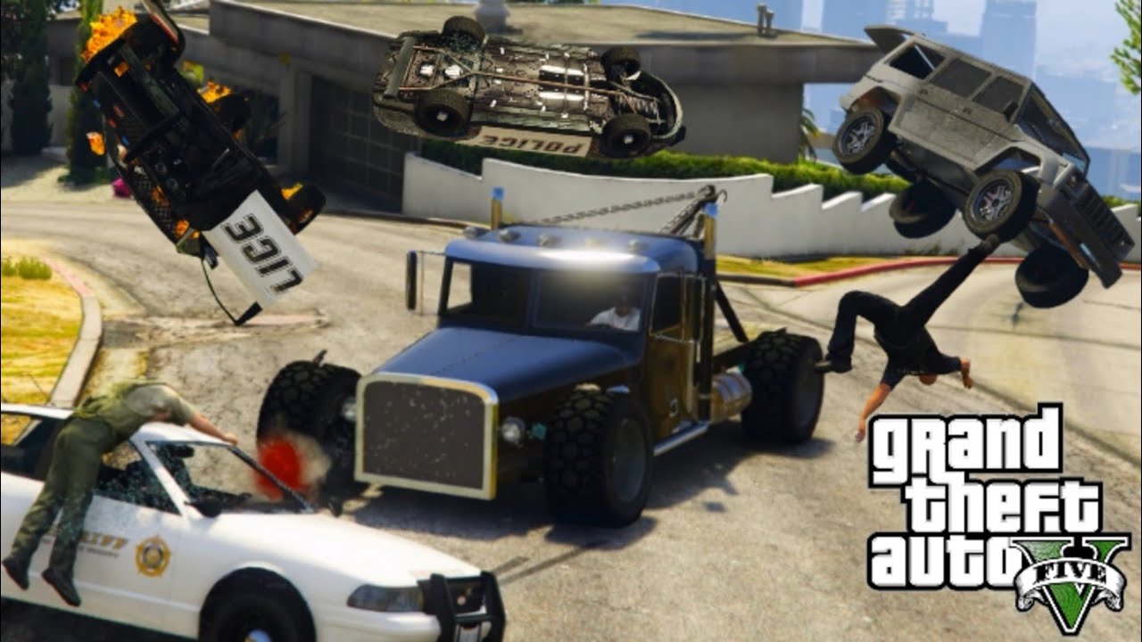 GTA 5 - Towtruck(Fast&Furious) - Destruction Compilation 🔥🔥5 star Chasing..OP🔥