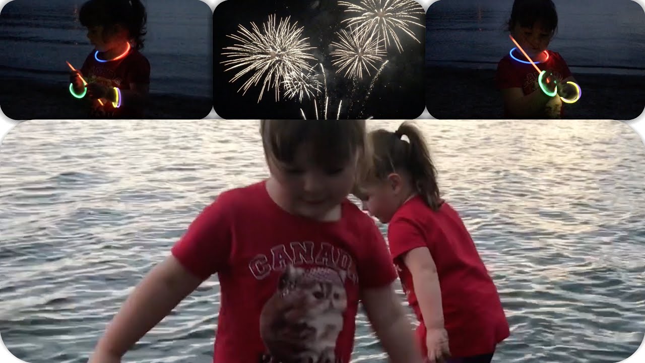 Twin Adventures Beach Sand Water Lake Play Fireworks & Glowsticks Day