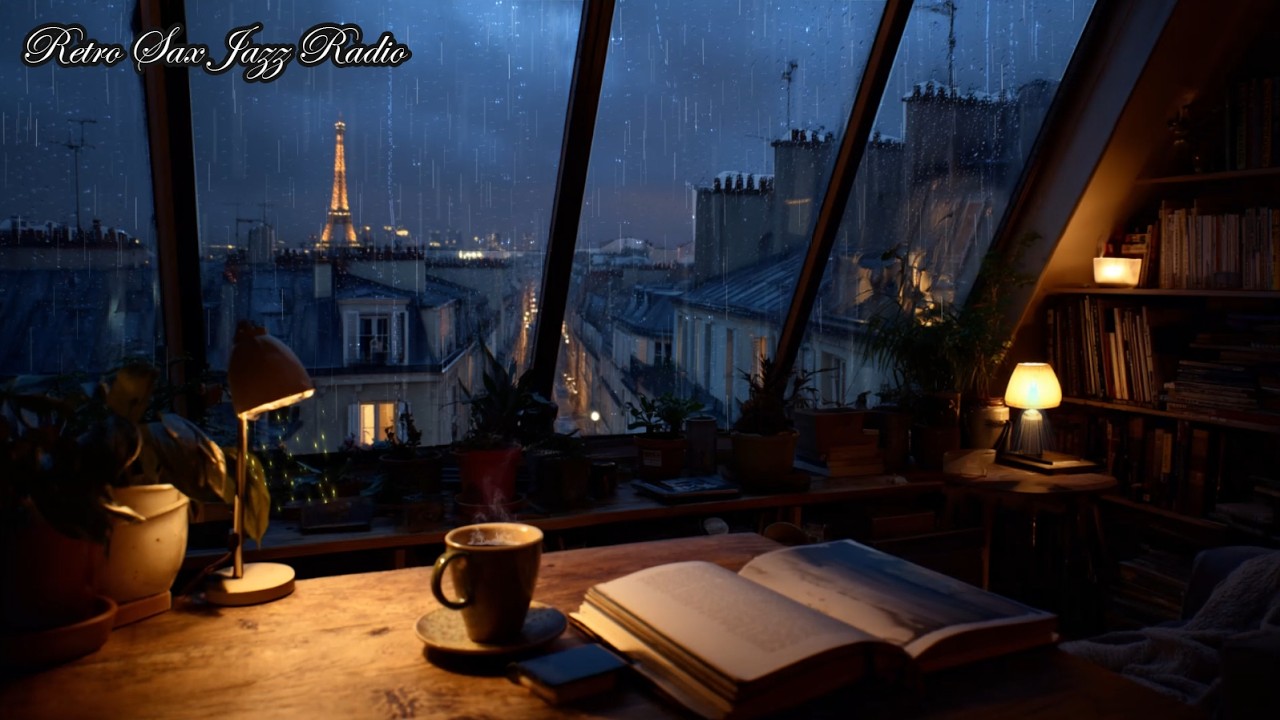 Bedroom in Paris in the rain | Gentle jazz and the sound of rain | Relaxing evening jazz