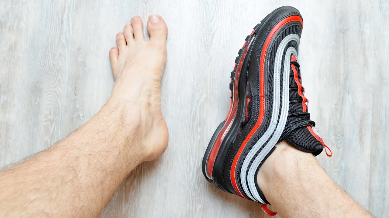 Nike Air Max Black 97 University Red With vs Without Socks Review
