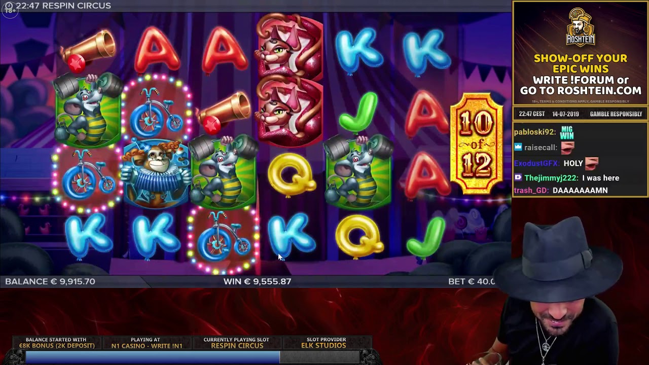 ROSHTEIN HUGE 9,7K win on Respin Circus slot