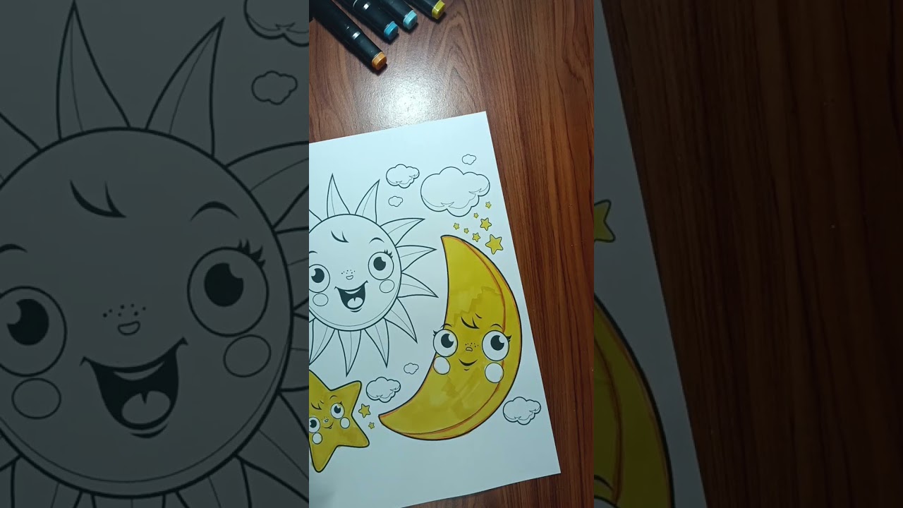 Bee C hand is with the sun and the moon coloring page