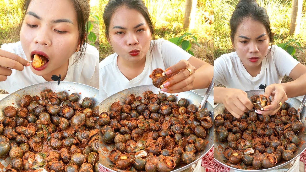 Yummy snail, mukbang snail fried , Amazing foods , eating spicy snail so yummy