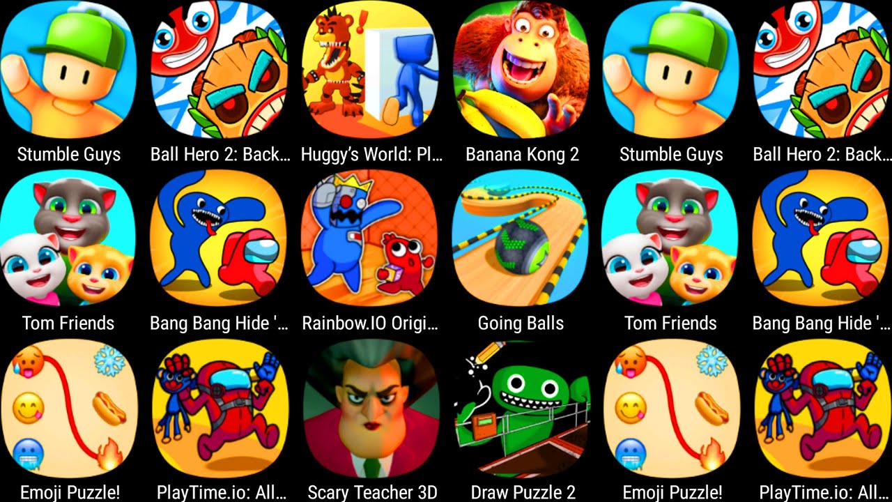 Bang Bang Hide 'N Seek,Rainbow.IO Origin,Going Balls,Tom Friends,Emoji Puzzle,Playtime.io,Ball Hero