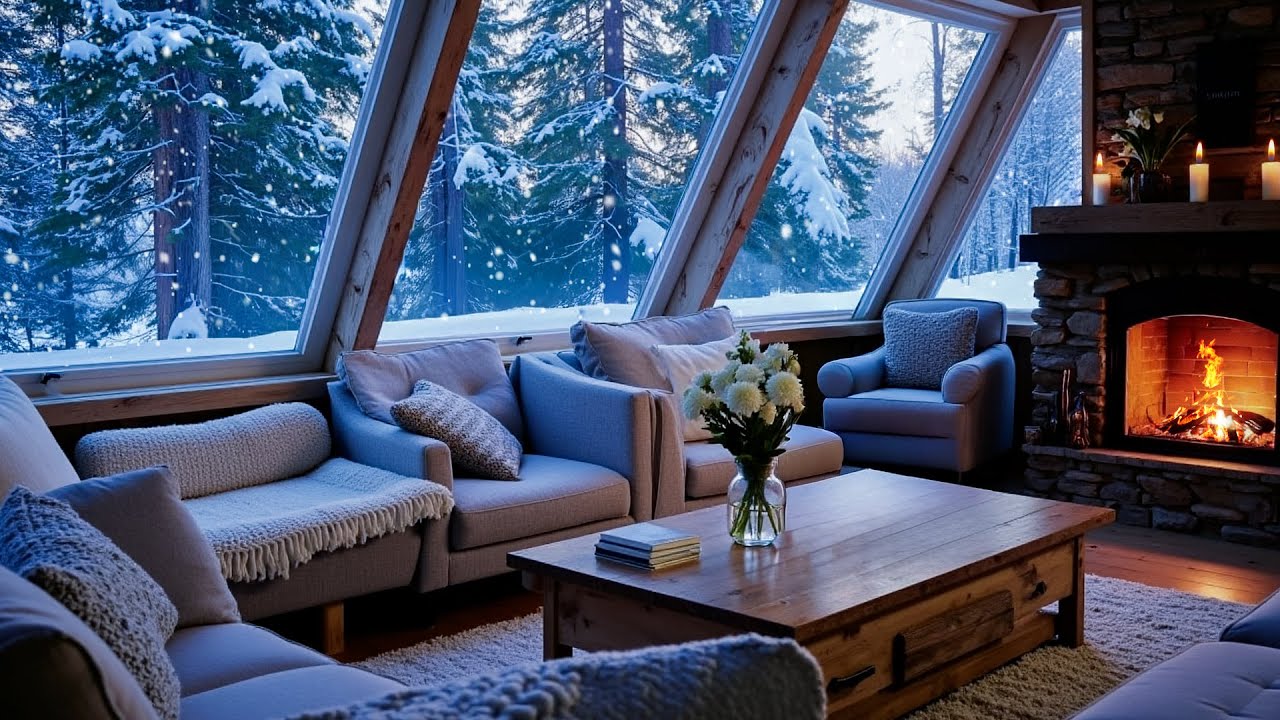 Quiet White Room Winter Piano 🌨️🔥 | Snowy Window View for Stress Relief & Sleep | Night Relaxation