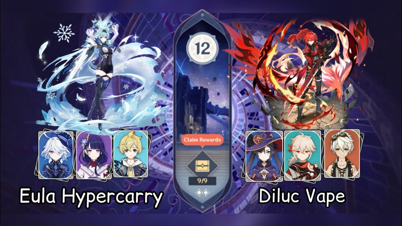 [Genshin Impact] | Eula Hypercarry + Diluc Vape -Spiral Abyss 4.7 | Floor 12 (9★)