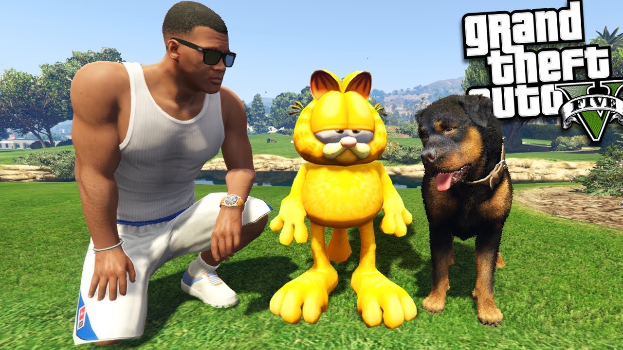 GARFIELD meets Franklin's DOG (GTA 5 Mods)