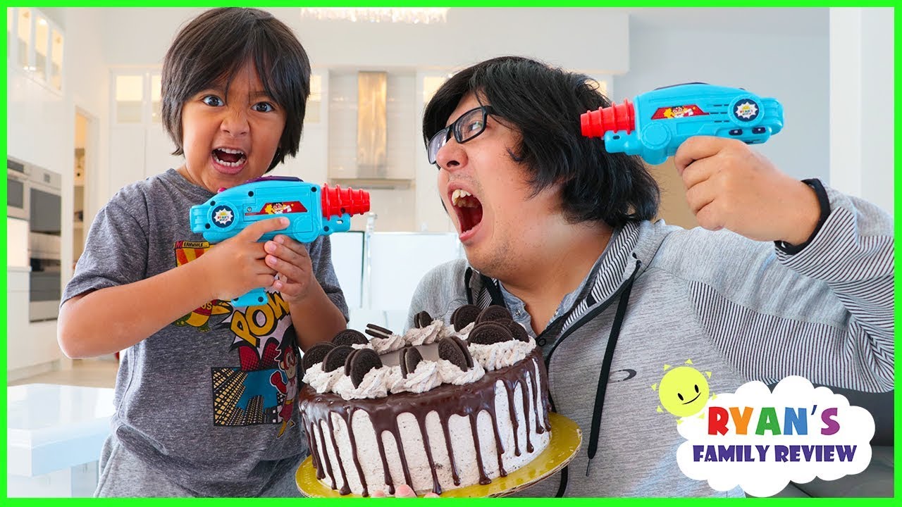 Ryan Laser Tag Blasters Challenge vs Daddy for Cake!!!!!