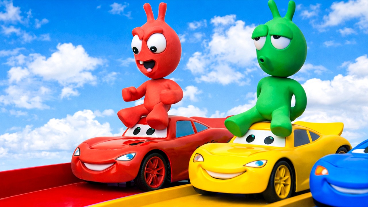 Pea Pea and His Alien Friend Take on the Colorful Slide Car Challenge — Who Will Win?