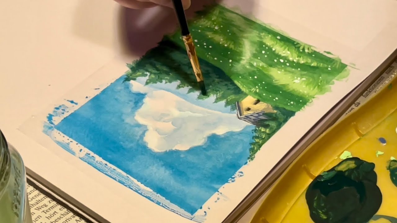 Painting a cozy forest cottage with Gouache Schminke Akademie