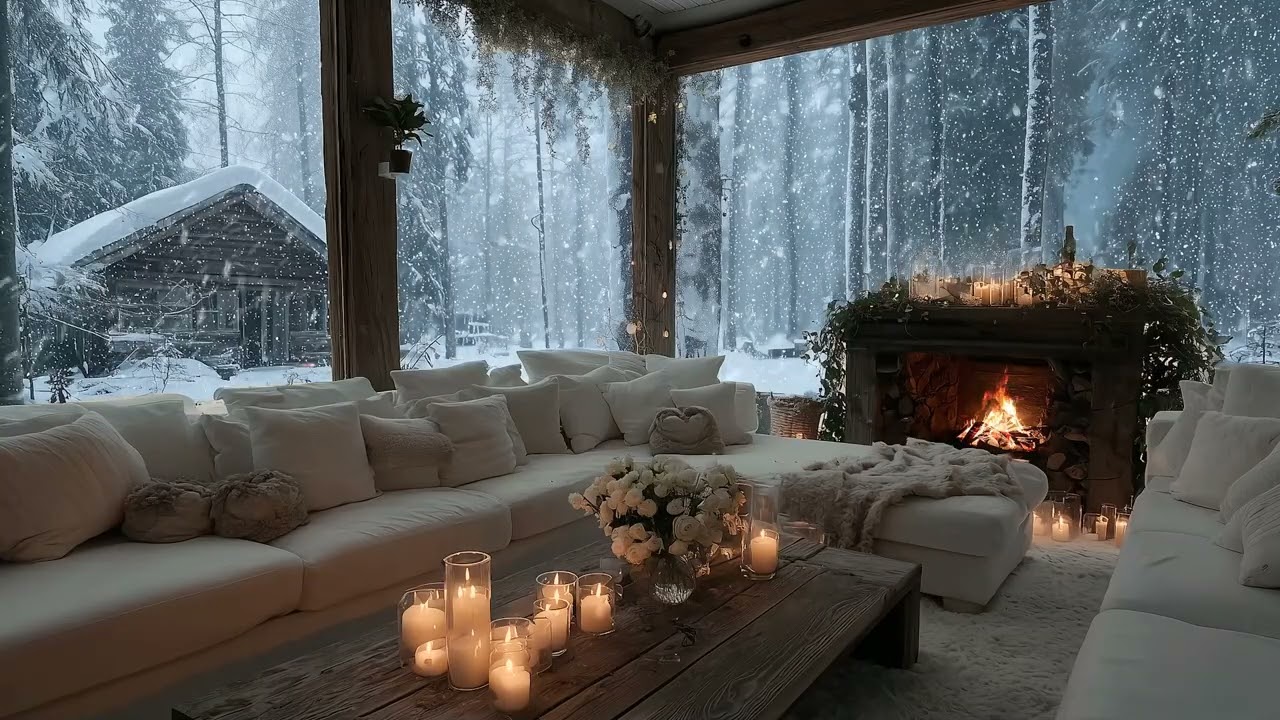 Snowy White Lounge Piano | Floral Decor & Fireplace for Deep Sleep, Focus & Calm
