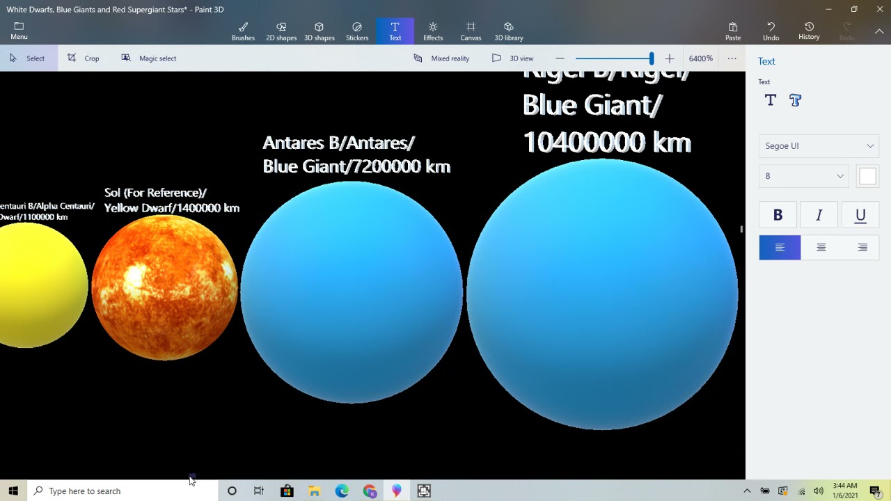 Binary Star Size Comparison Letter B & A