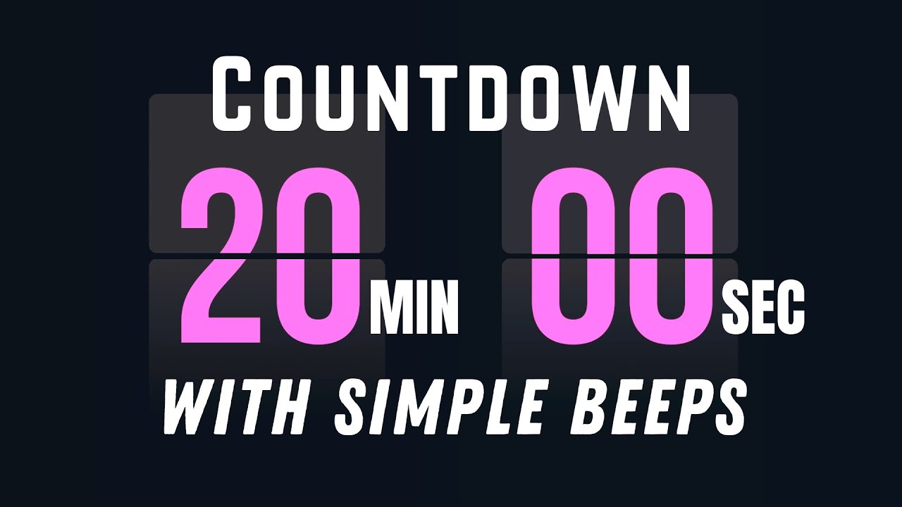 20 Minute Flip Clock Countdown Timer | Simple Beeps Every Flip | Start & End Sound