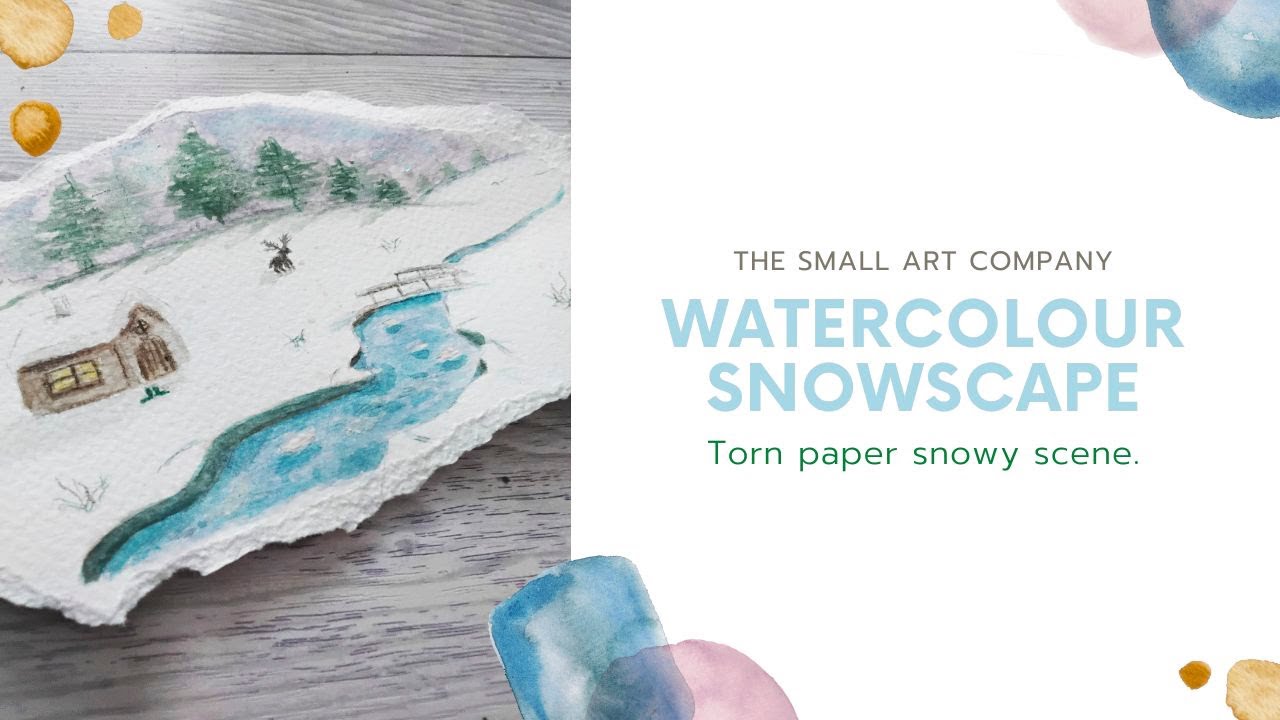 Watercolour Snowy Landscape On Torn Paper