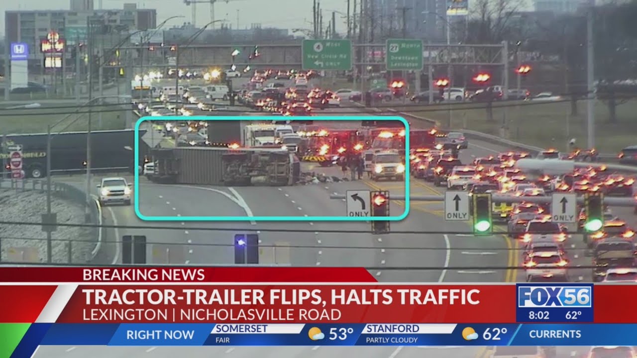 Truck lands on its side, closing southbound lanes on major Lexington road