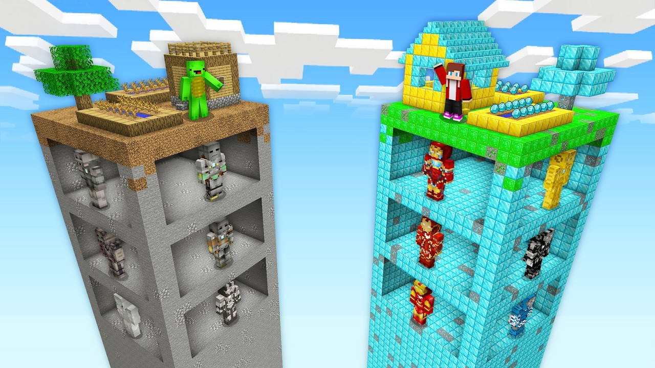 JJ Rich vs Mikey Poor IRON MAN SUIT Chunk Survival Battle in Minecraft - Maizen