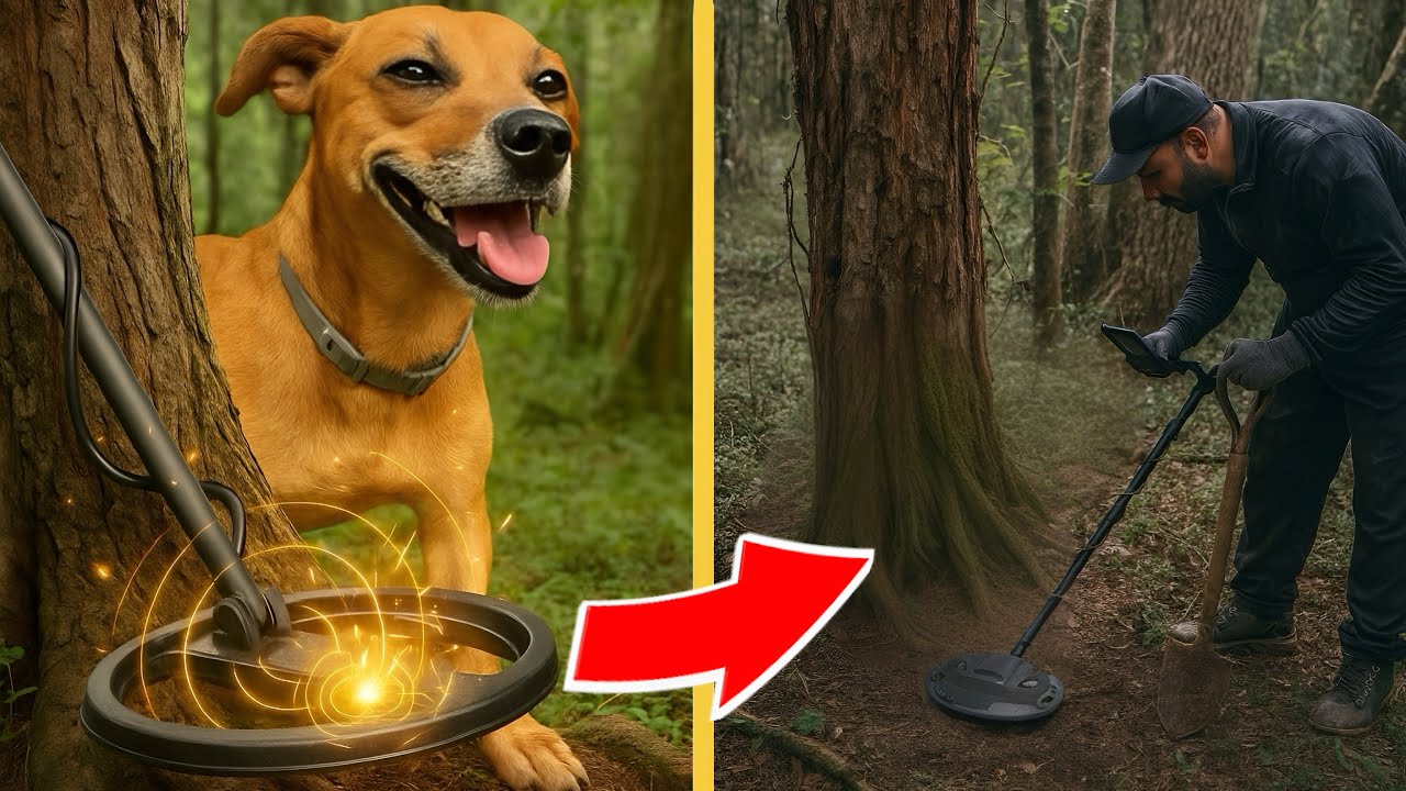 cachorro farejou fortuna formidável em raiz de uma antiga árvore