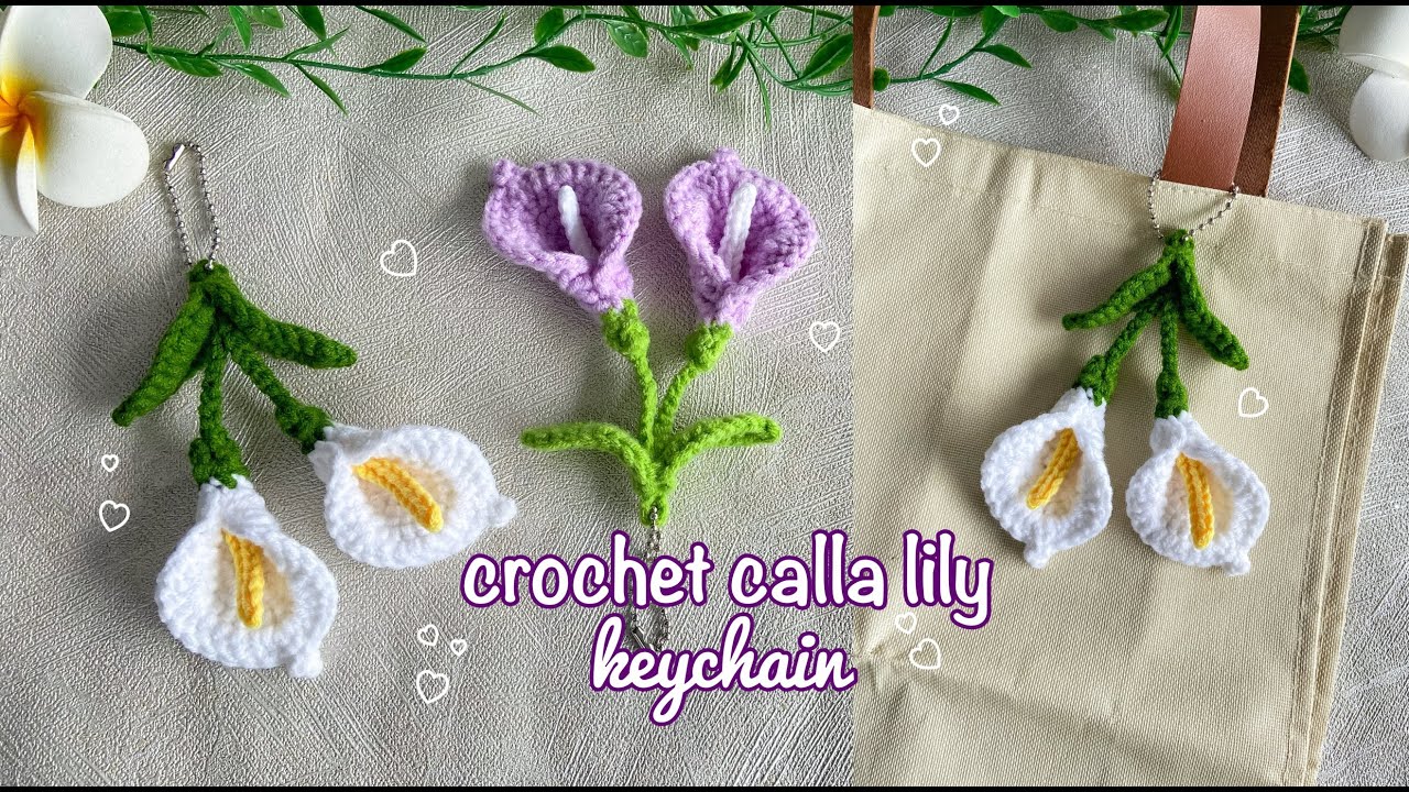 How To Crochet Calla Lily Keychain 🤍 | Crochet Calla Lily Bag Charm Step-by-step Tutorial 🤍