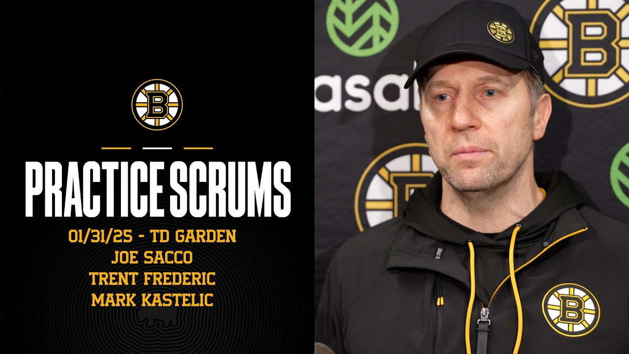Sacco, Frederic, and Kastelic speak with the media following practice Friday at TD Garden
