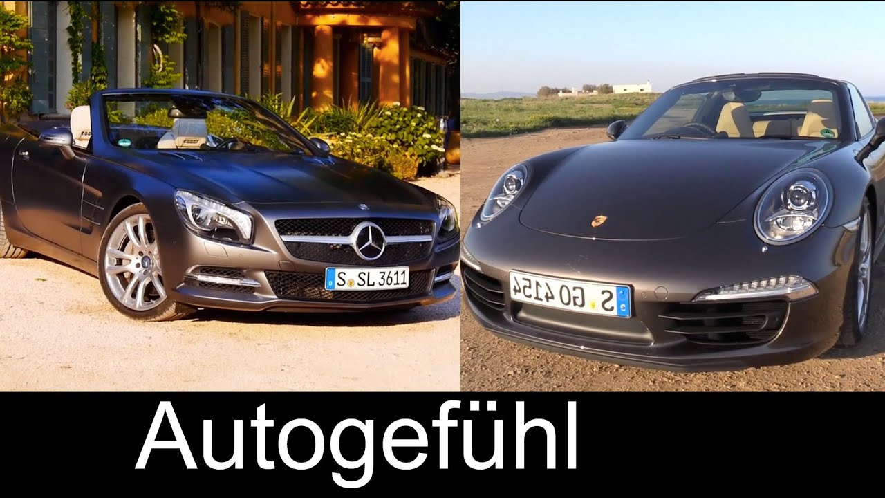 Best high class GT convertible comparison test review Mercedes SL vs Porsche 911 Targa 4S