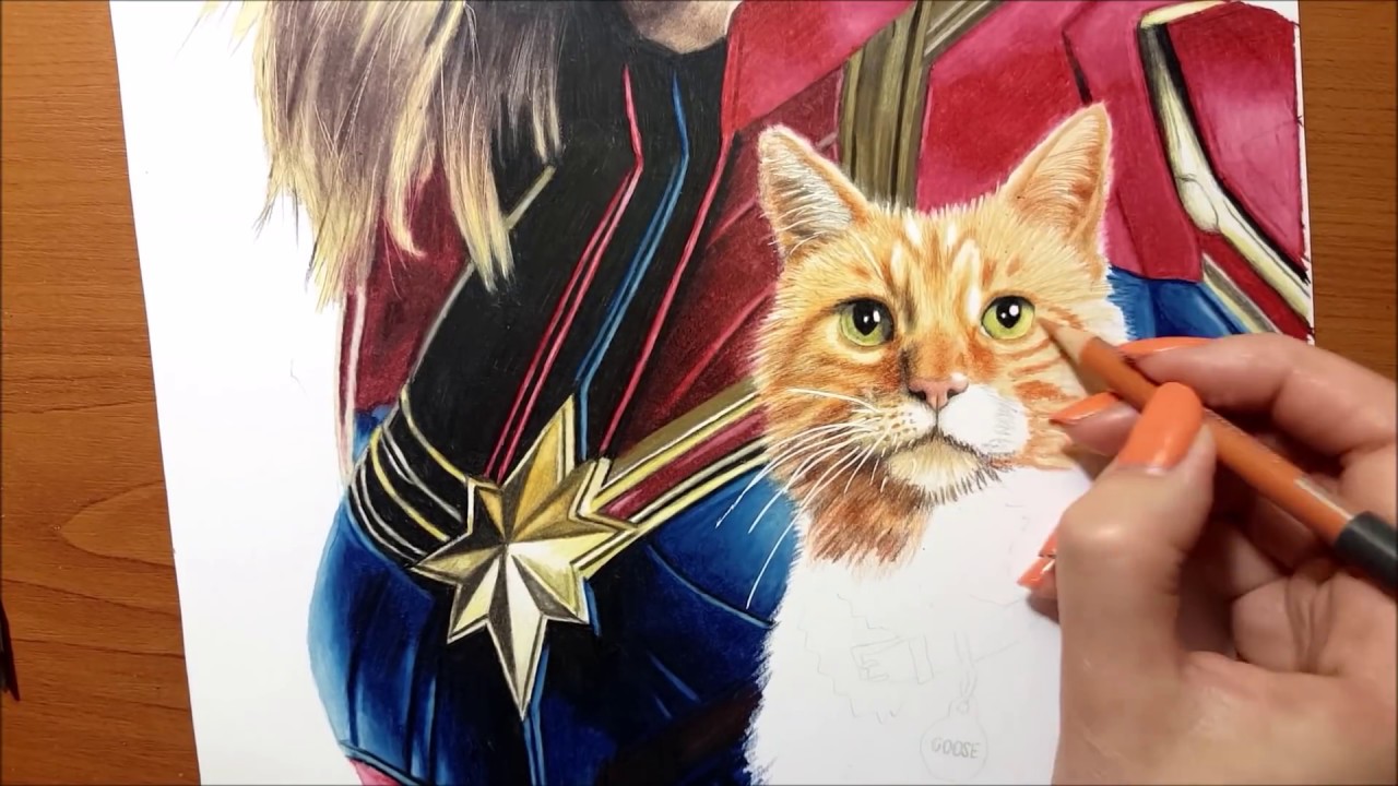 Speed Drawing: Captain Marvel & Goose the Cat | Jasmina Susak