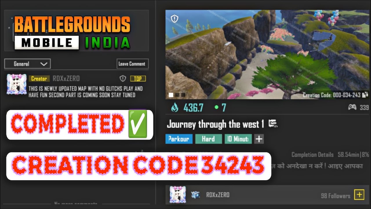 Bgmi wow Parkour Creation Code 34243 Journey through the west 1 