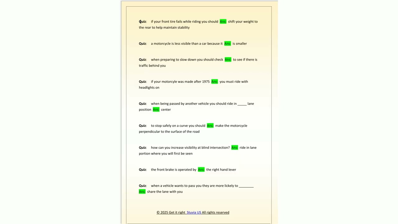 Texas DMV motorcycle license test Questions  with Detailed Verified Answers 100 Correct  Answers