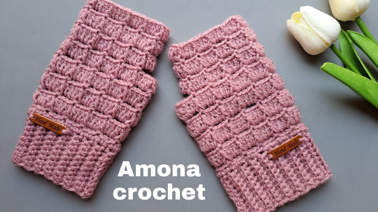 قفازات كروشية سهله للمبتدئين جوانتى رجالى/حريمى Easy crochet fingerless  gloves
