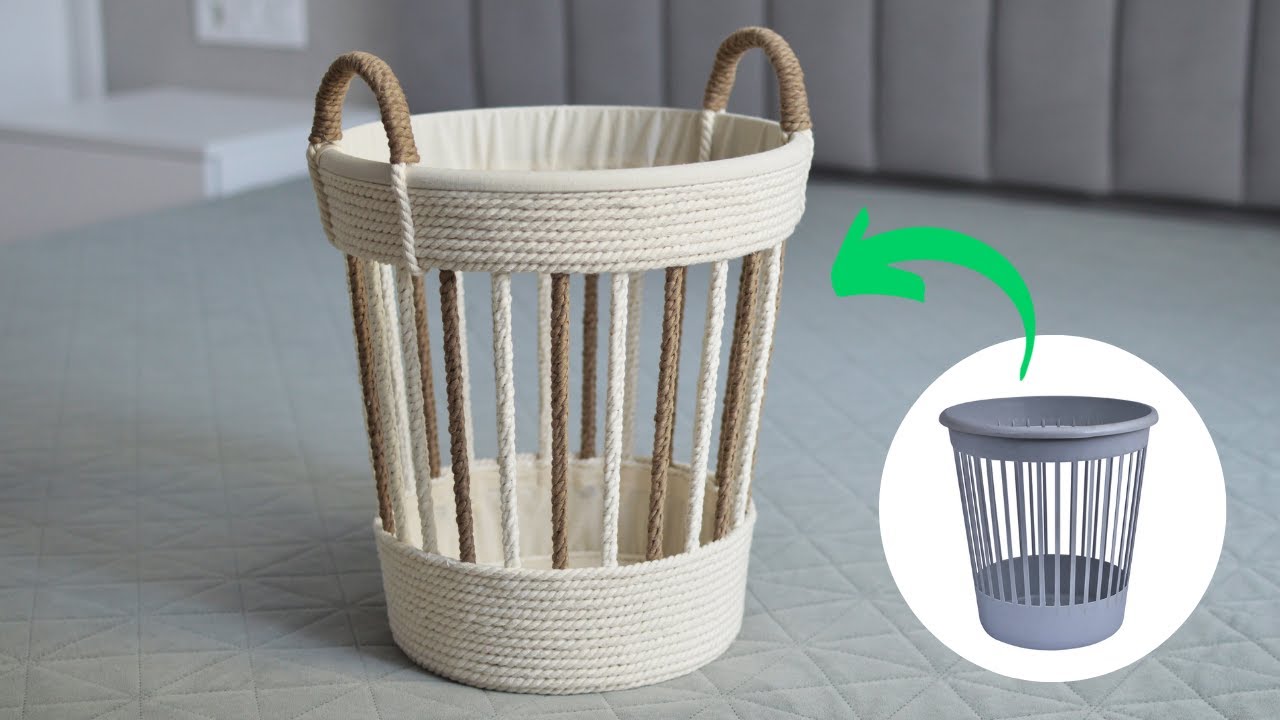 КОРЗИНКА из ШНУРА / Идея из пластикового ведра ♻️ / Легко и просто