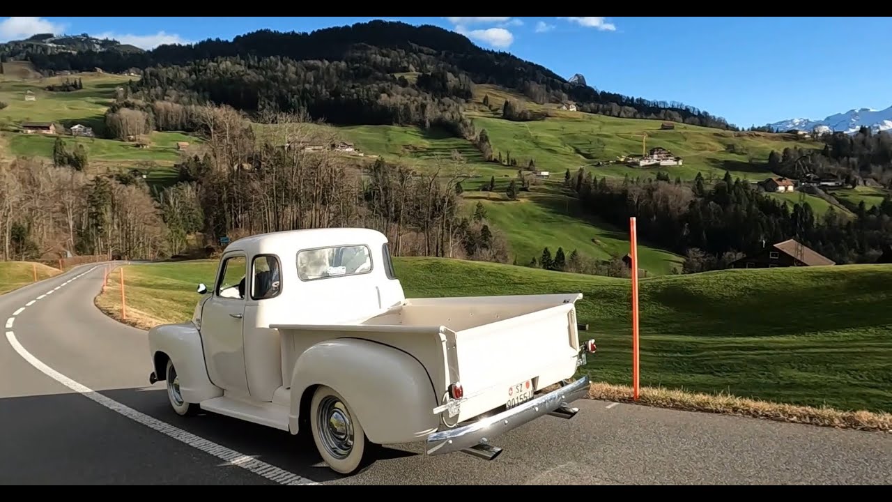 Beautiful restored 1950 Chevy 3100 pickup - test drive in the middle of the Swiss Alps