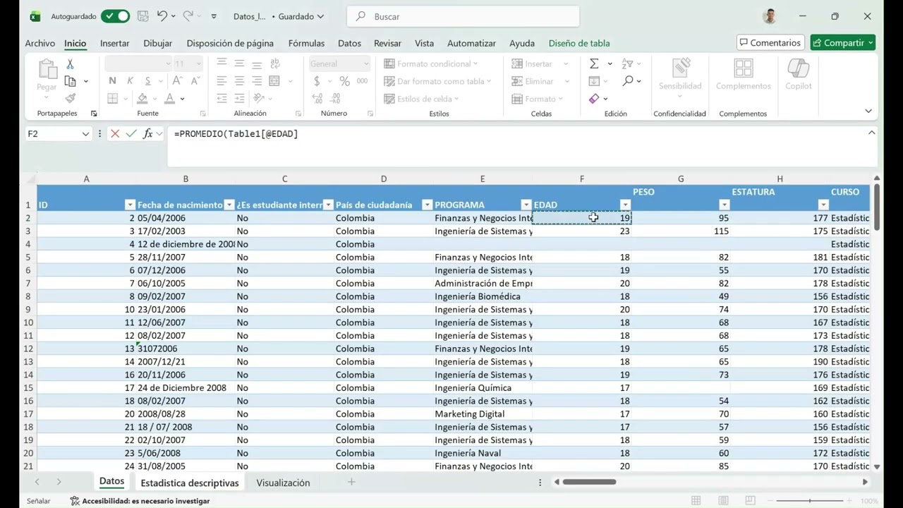 Estadísticas Descriptivas: Tendencia Central,  Posición y Variabilidad – Usando Excel