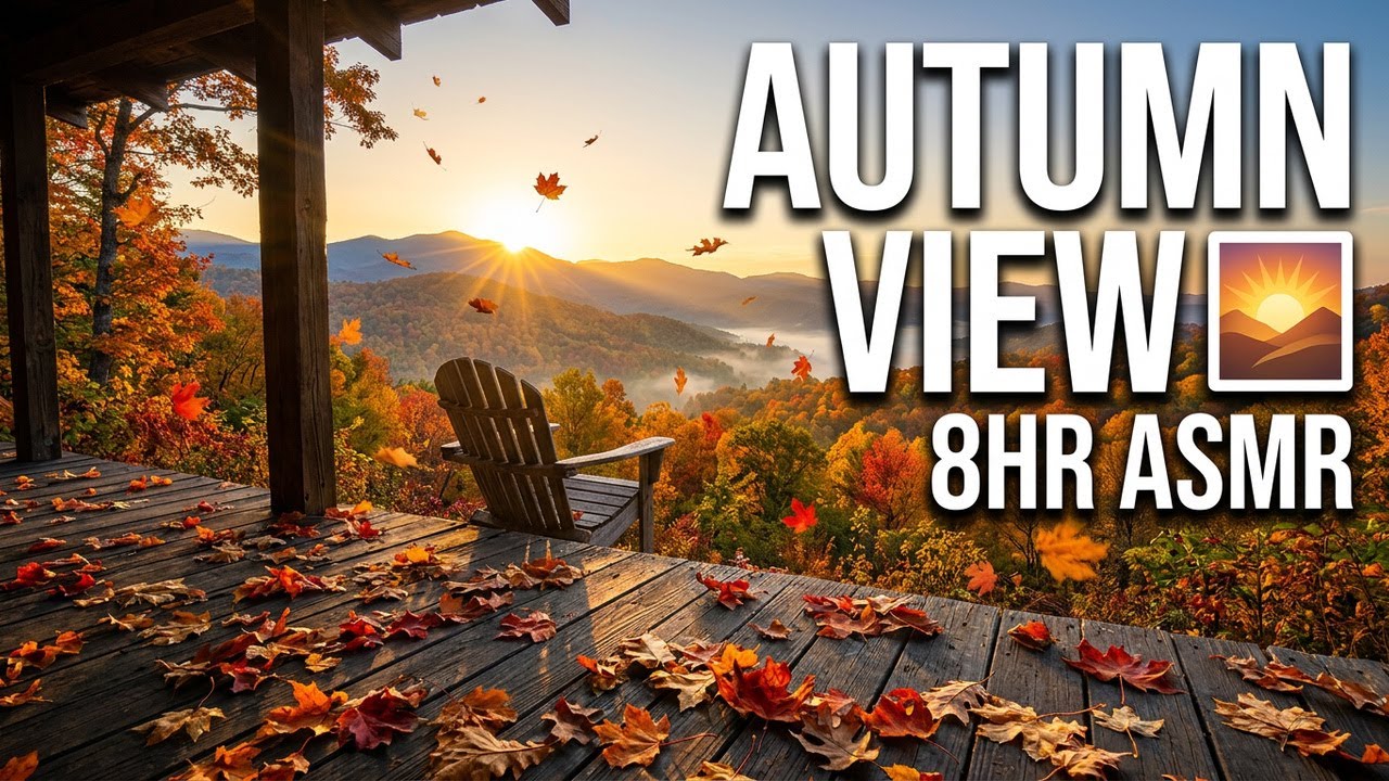 🌅 Steam Rising from Fresh Coffee at Sunrise &ndash; 8-Hour Autumn Mountain Porch ASMR (Leaves, Wind)