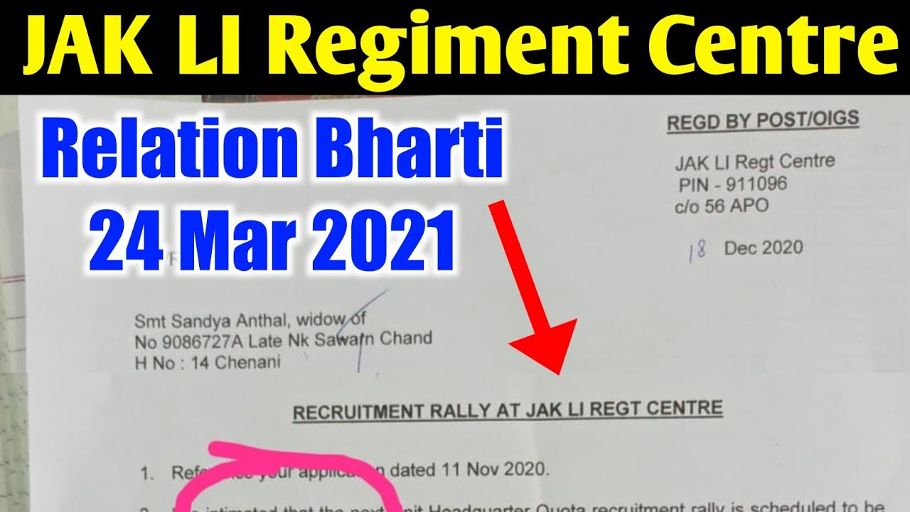 JAK LI Regiment Centre Relation Bharti 24 March 2021 With Original Chart