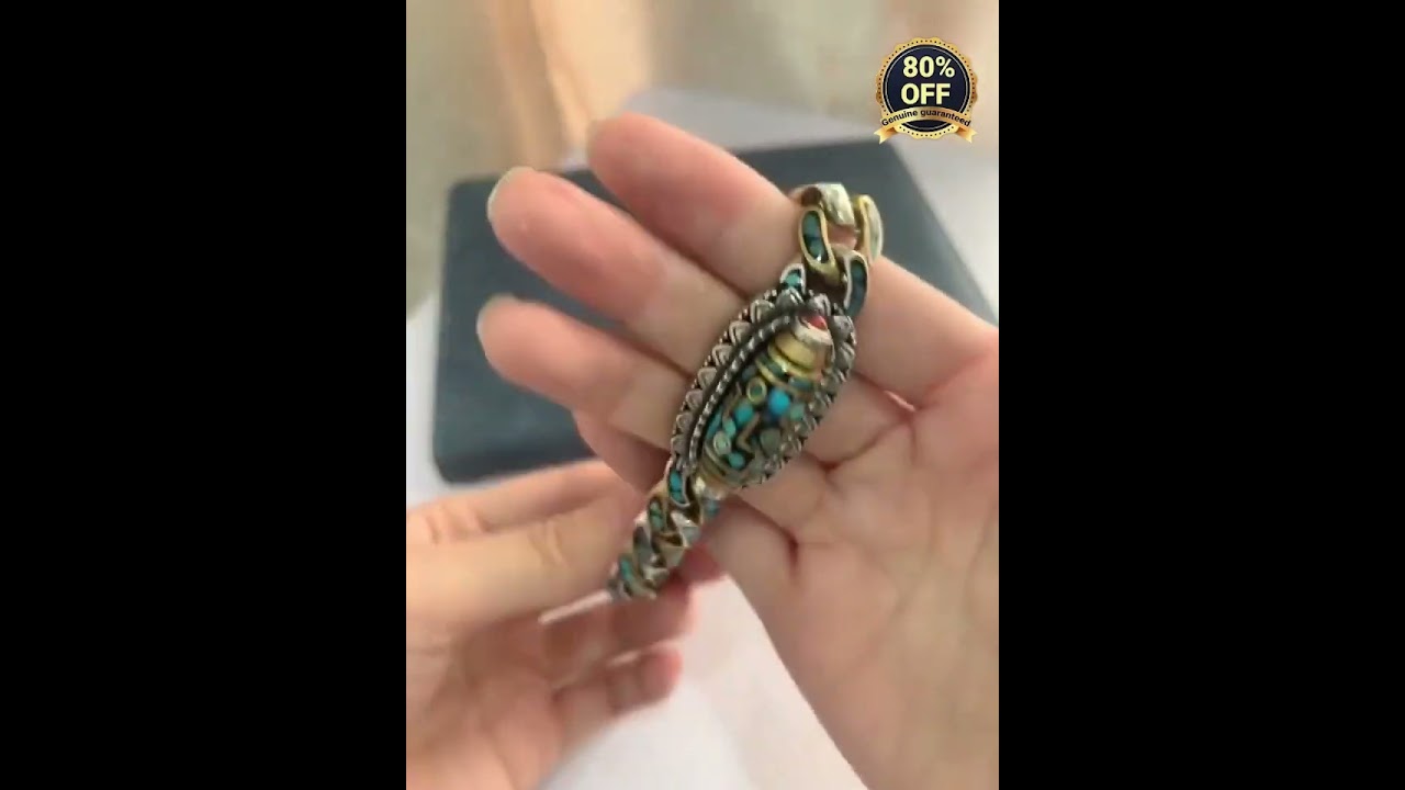 Turquoise Six-character Mantra Nine-eyed Dzi Bead Bracelet