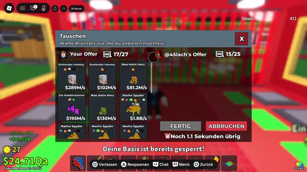 Steal a brainrot traden und pvp