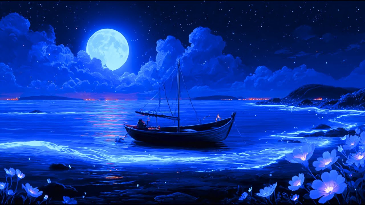 Stress Relief • Calm the Mind • Blue Moon Piano with Soft Ocean Waves