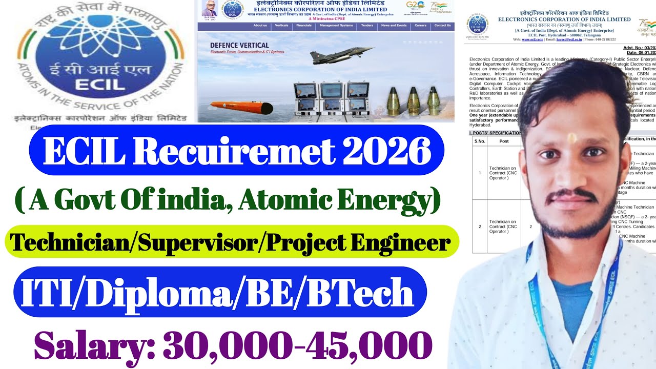 ECIL Recuiremet 2026 | Technician/Supervisor | ITI/Diploma/Btech | Govt jobs | ecil New vacancy 2026