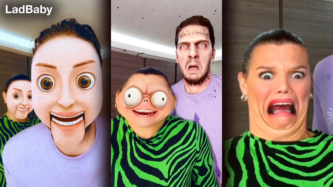 Попробуй не засмеяться, смешной челлендж с фильтрами на Хэллоуин 🤣