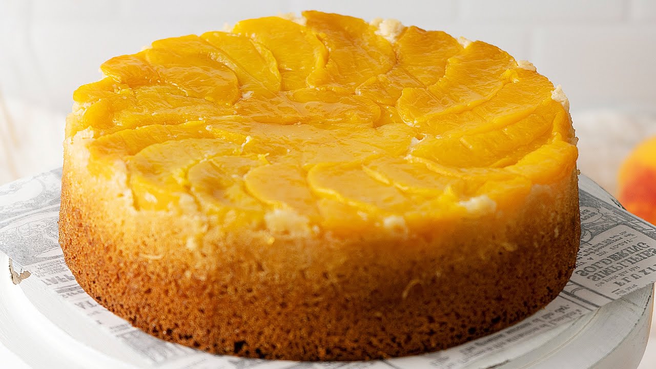 Healthy Peach Upside Down Cake (4 Ingredients)